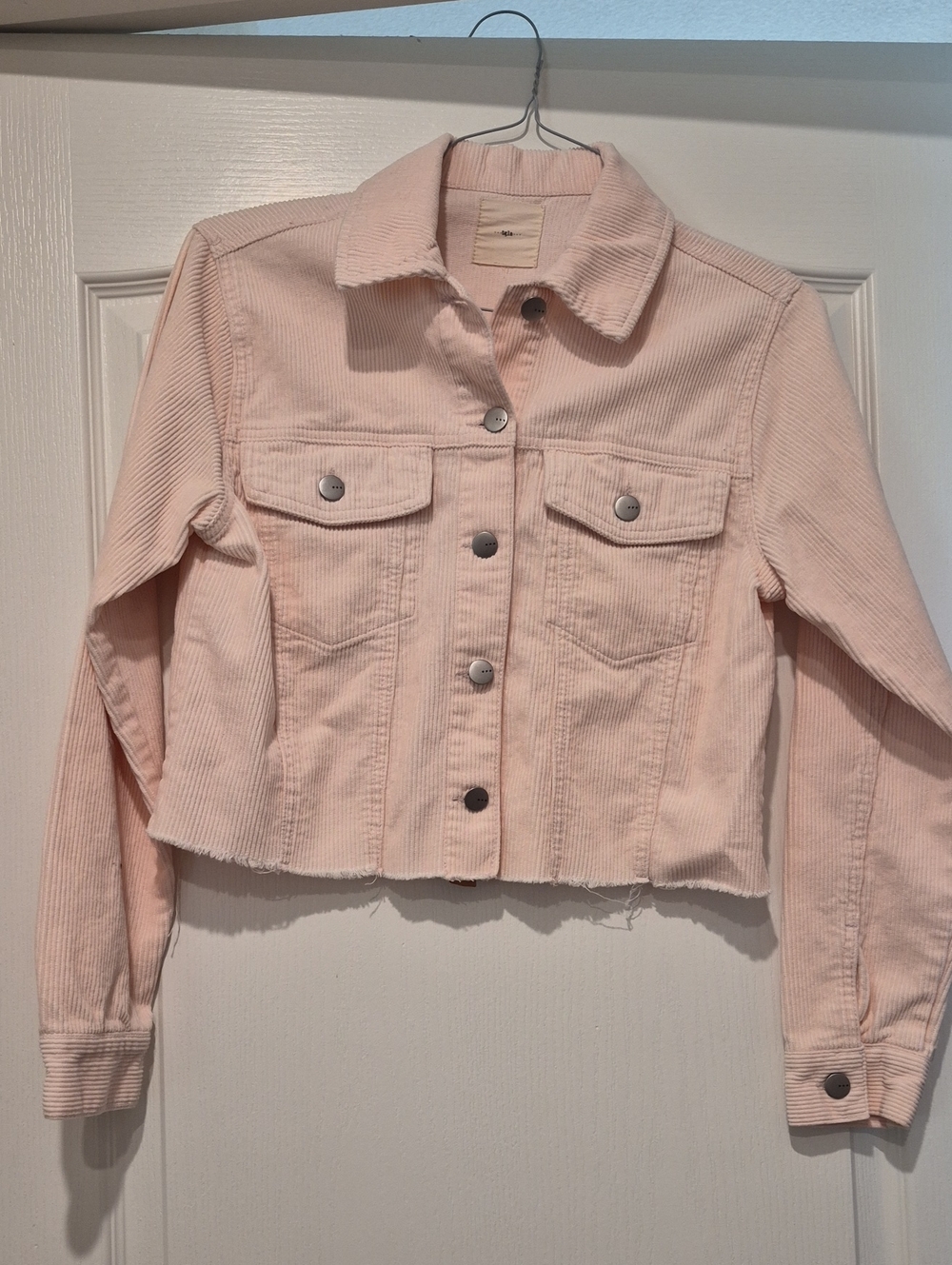 Cropped Pink Corduroy Jean Jacket